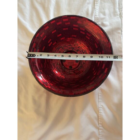 Red Glass Mosaic Decorative Bowl Holiday Christmas Home Decor - Picture 6 of 7